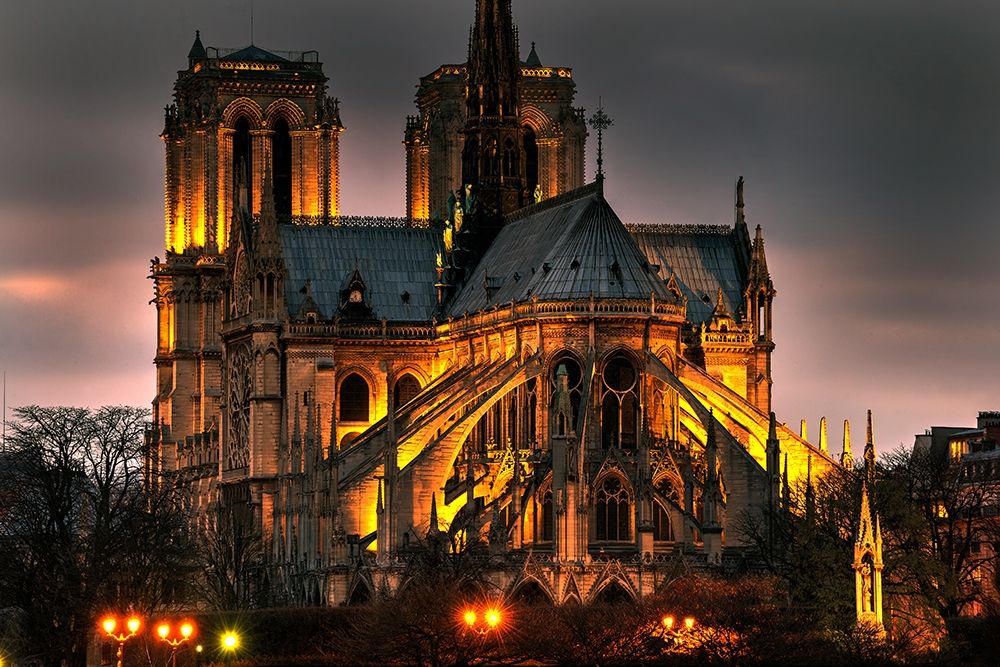 Notre Dame Cathedral and the Seine River shimmer in the Paris-France night art print by Steve Mohlenkamp for $57.95 CAD
